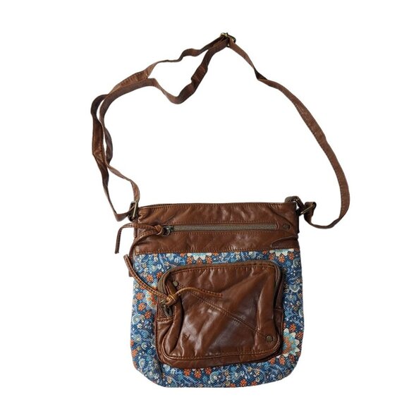 Crossbody Leather Cloth Purse Handbag Floral Zipper Pockets Adjustable Strap - Picture 4 of 12